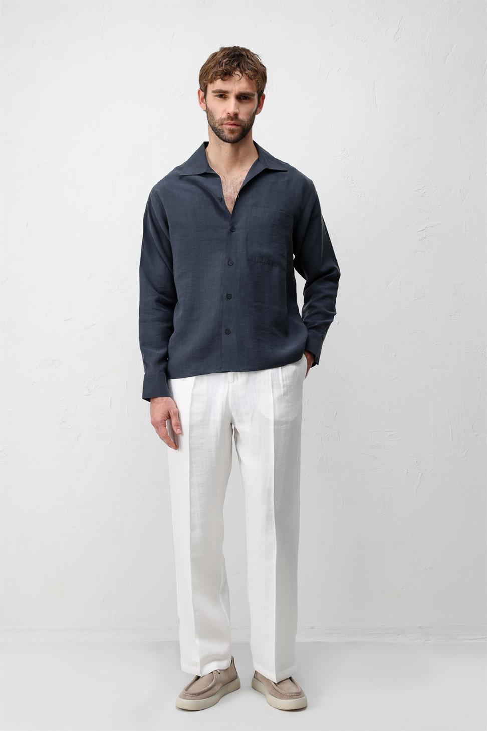 Lyocell Blend Wide Collar Mens Shirt
