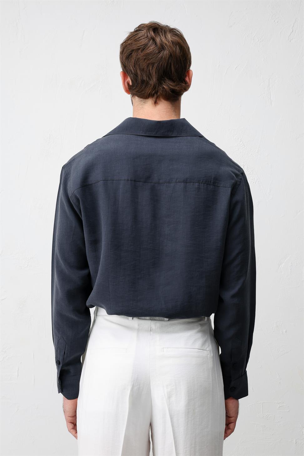 Lyocell Blend Wide Collar Mens Shirt