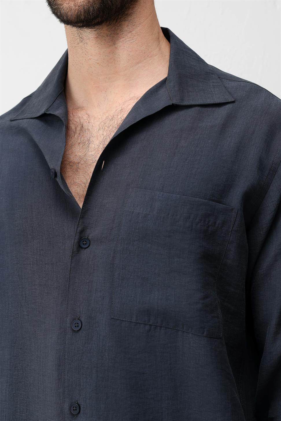Lyocell Blend Wide Collar Mens Shirt