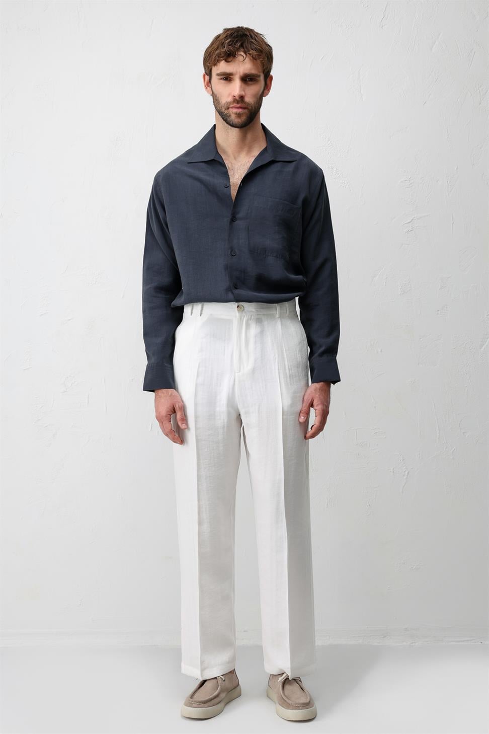 Lyocell Blend Wide Collar Mens Shirt