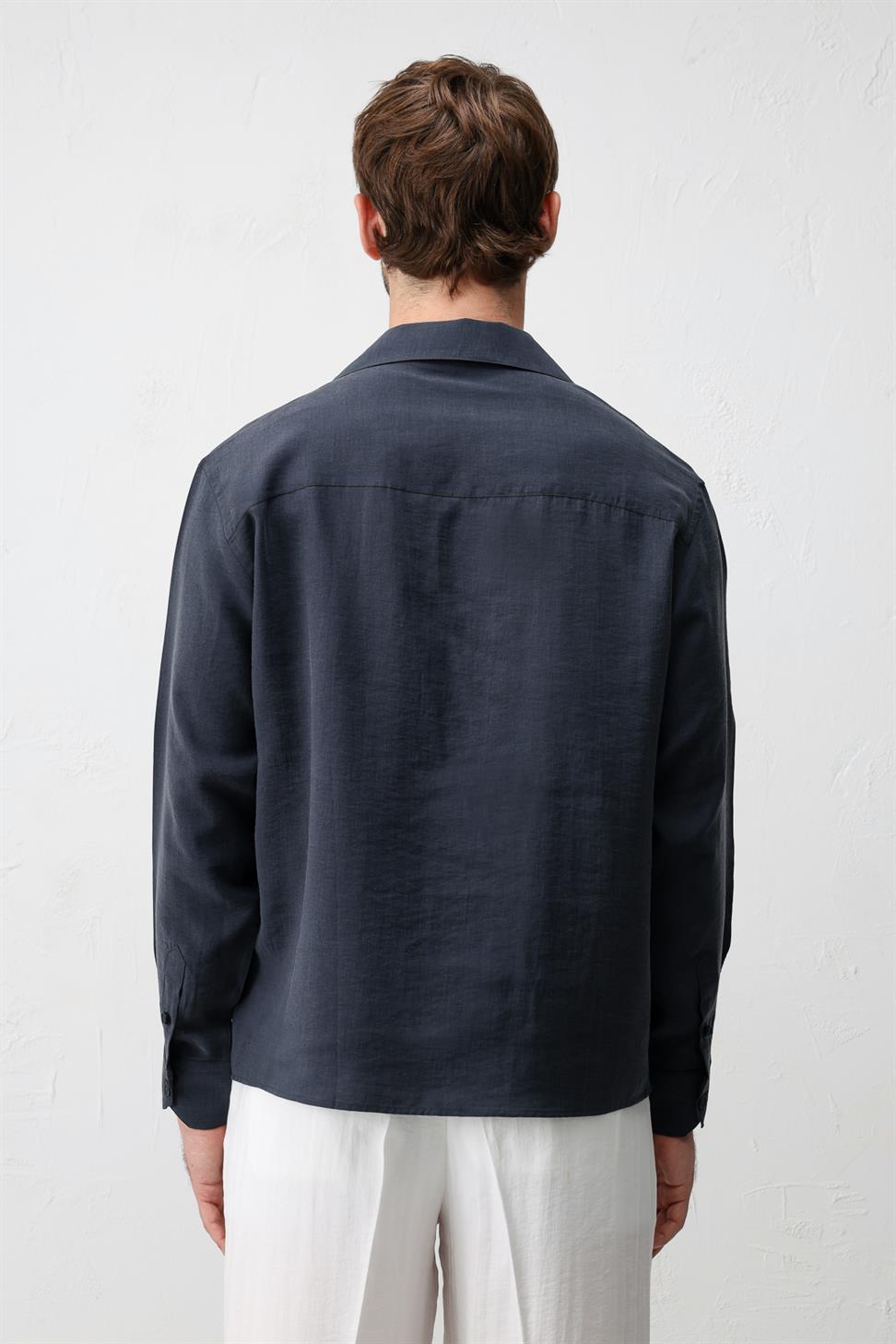Lyocell Blend Wide Collar Mens Shirt