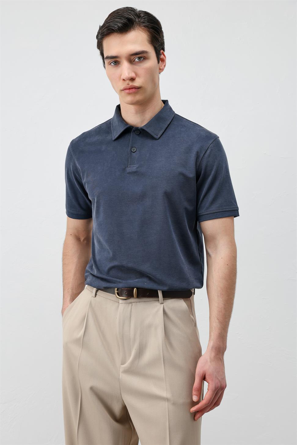 تي شيرت رجالي بياقة بولو من مزيج الليوسيل