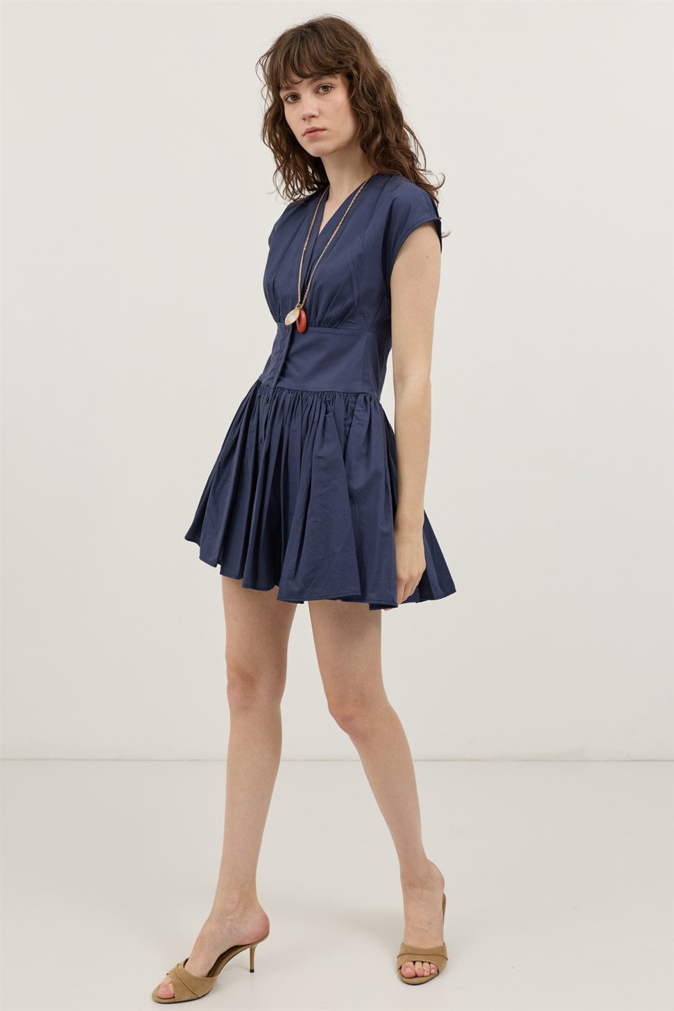 Antioch Lacivert Mini Poplin Kadın Elbise