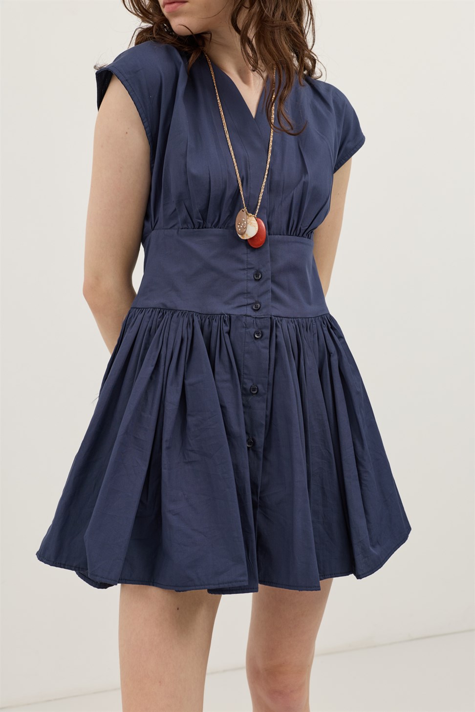 Antioch Lacivert Mini Poplin Kadın Elbise