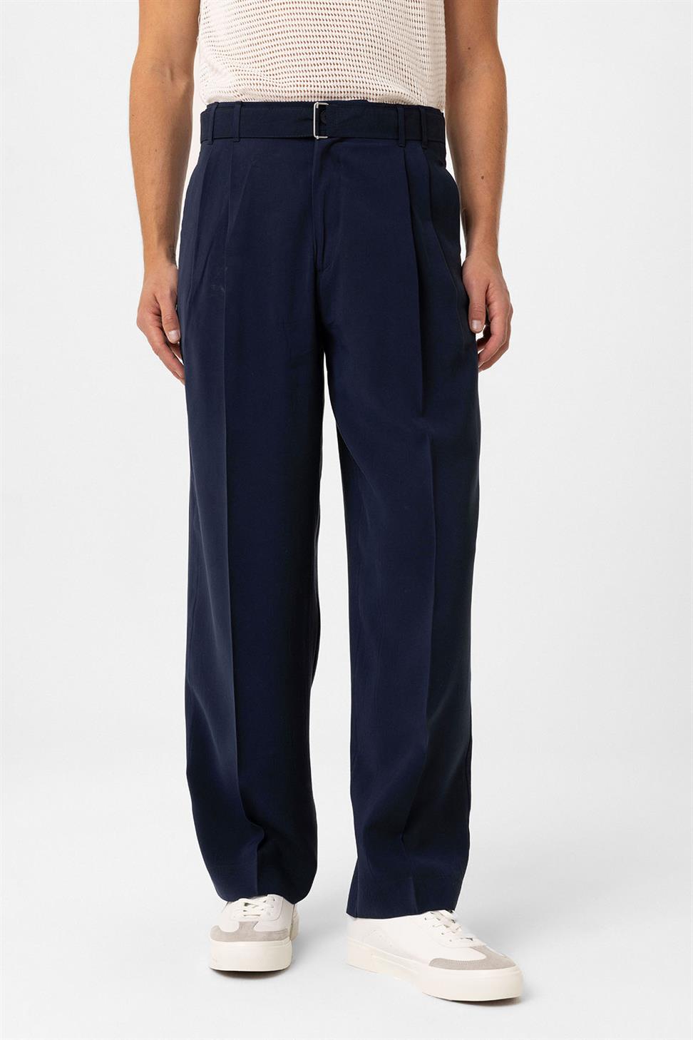 Antioch Lacivert Modal Kumaş Relax Fit Kemerli Erkek Pantolon