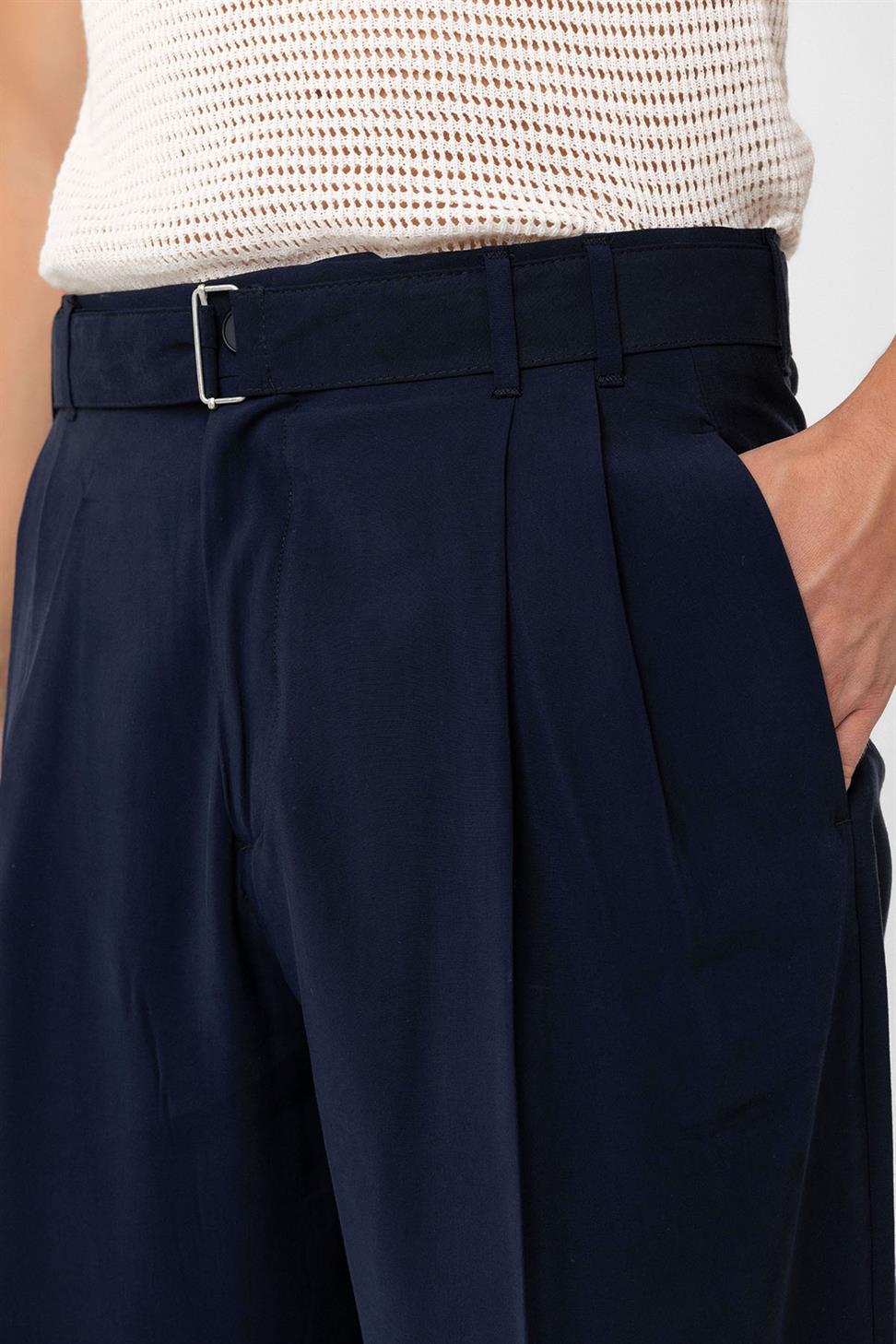 Antioch Lacivert Modal Kumaş Relax Fit Kemerli Erkek Pantolon