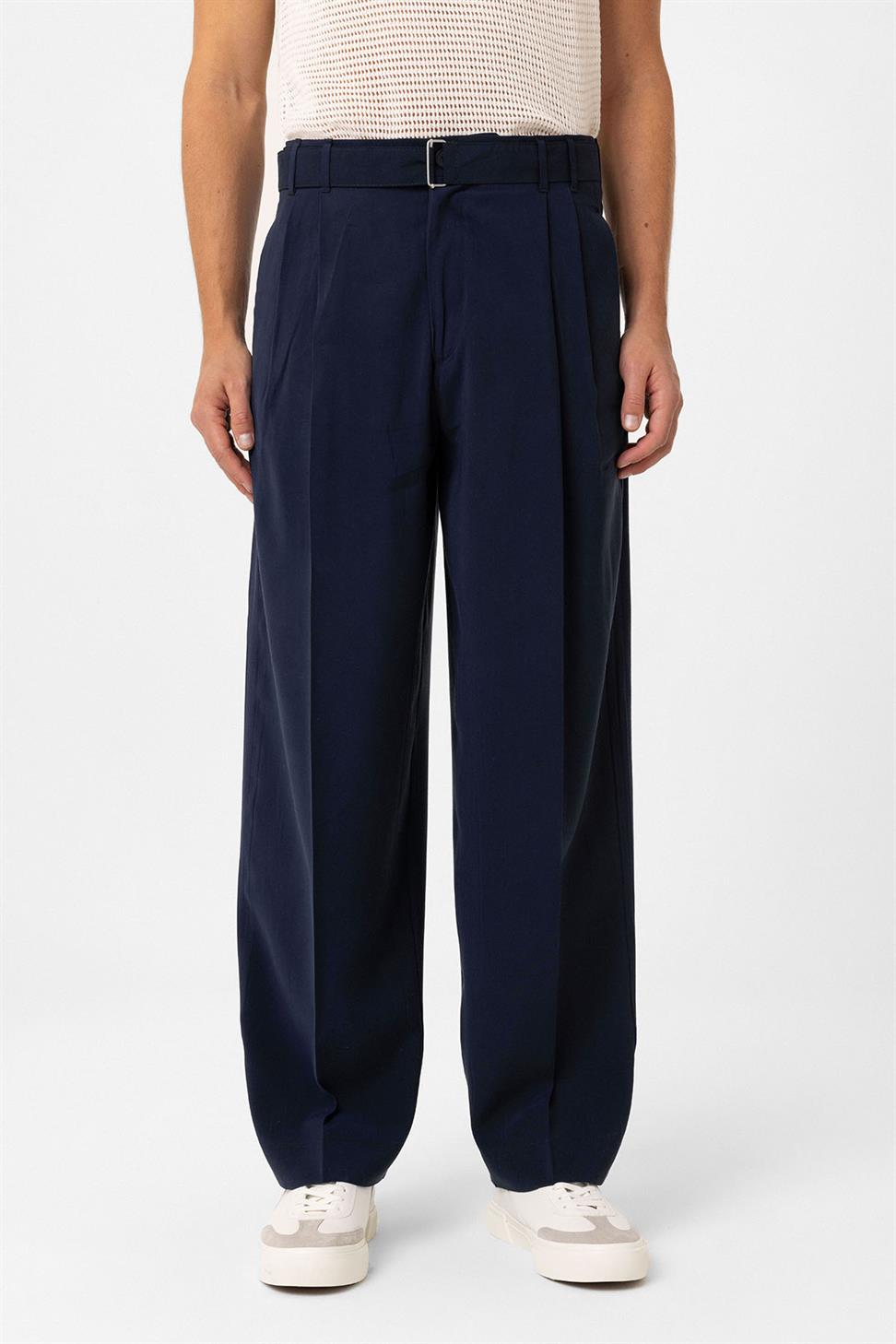 Antioch Lacivert Modal Kumaş Relax Fit Kemerli Erkek Pantolon