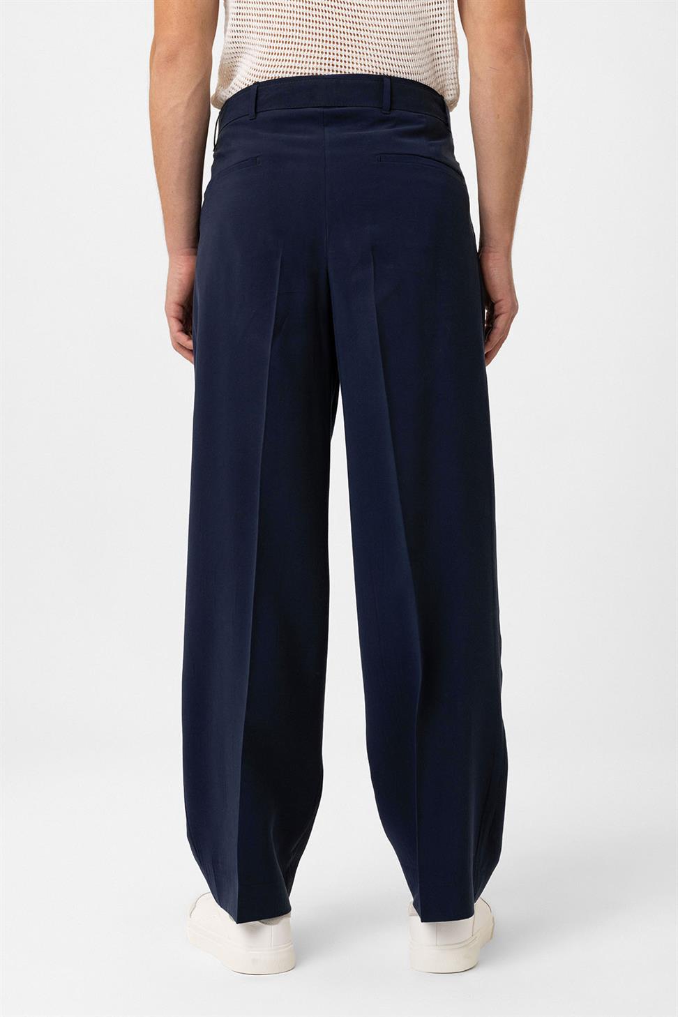 Antioch Lacivert Modal Kumaş Relax Fit Kemerli Erkek Pantolon