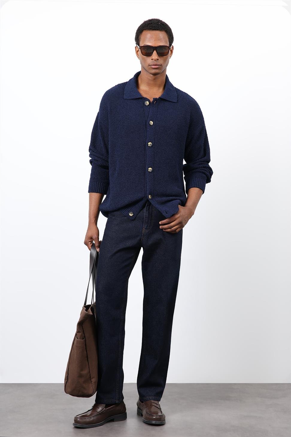 Antioch Lacivert Örme Triko Erkek Hırka