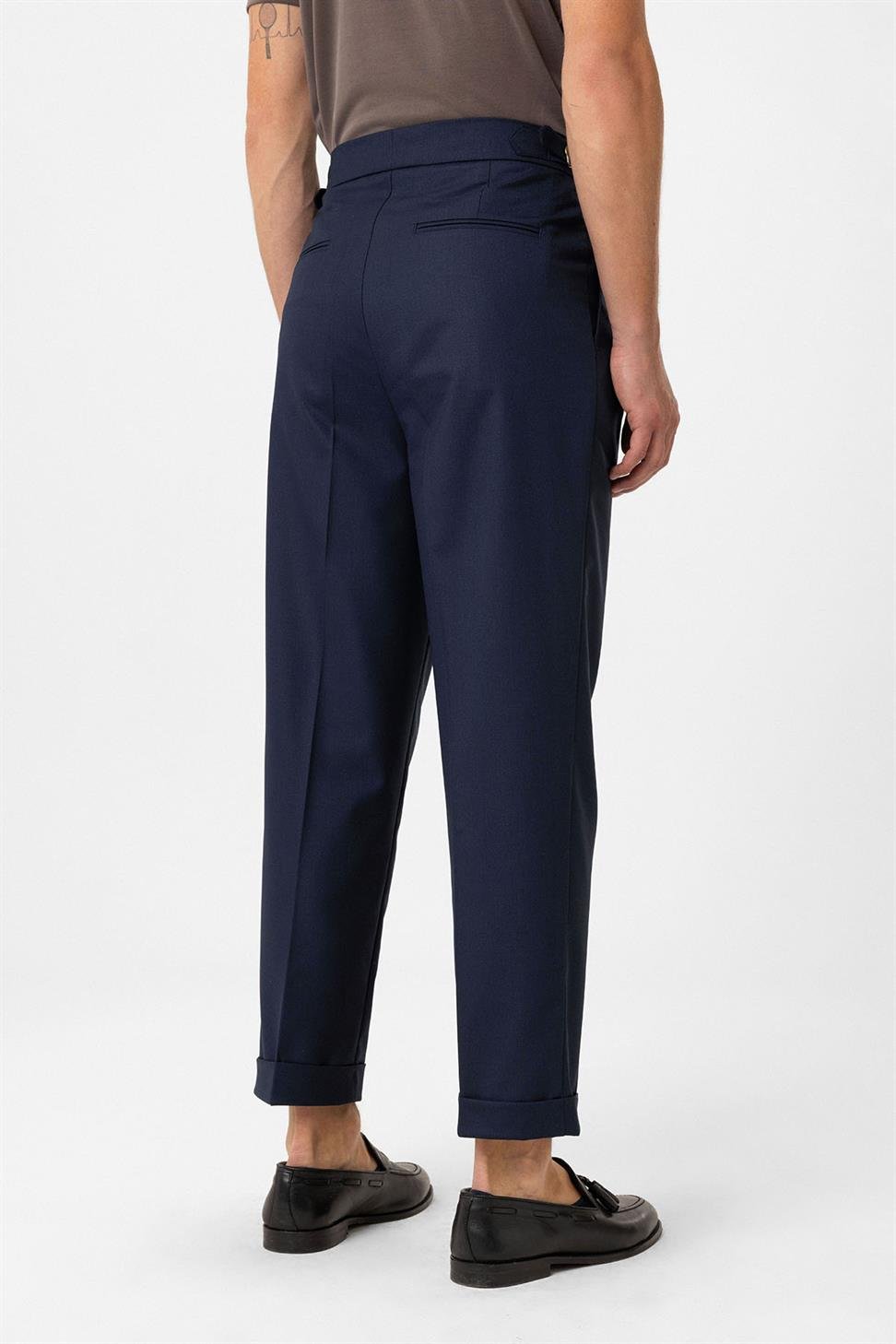 Antioch Lacivert Pileli Yüksek Bel Erkek Pantolon