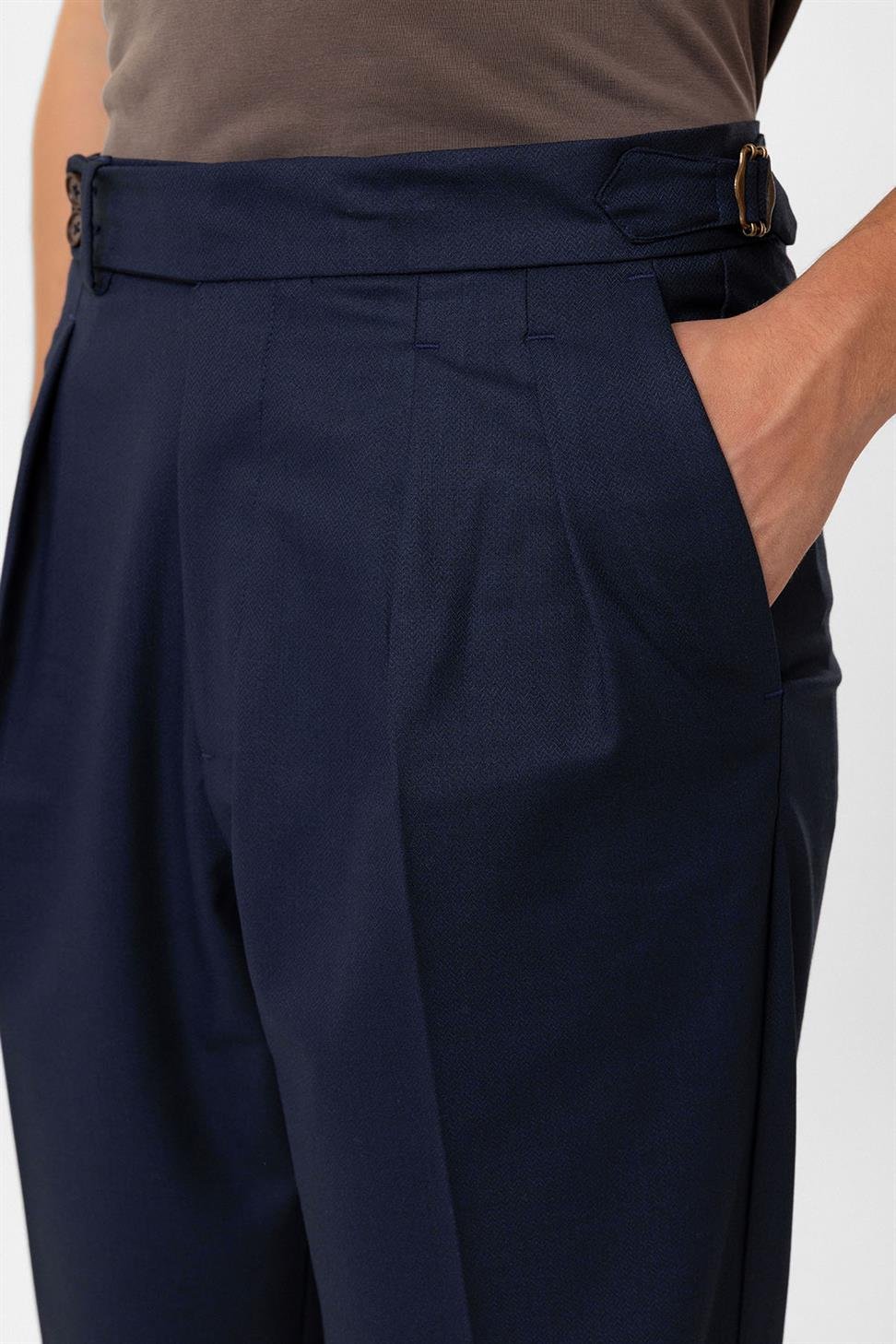 Antioch Lacivert Pileli Yüksek Bel Erkek Pantolon