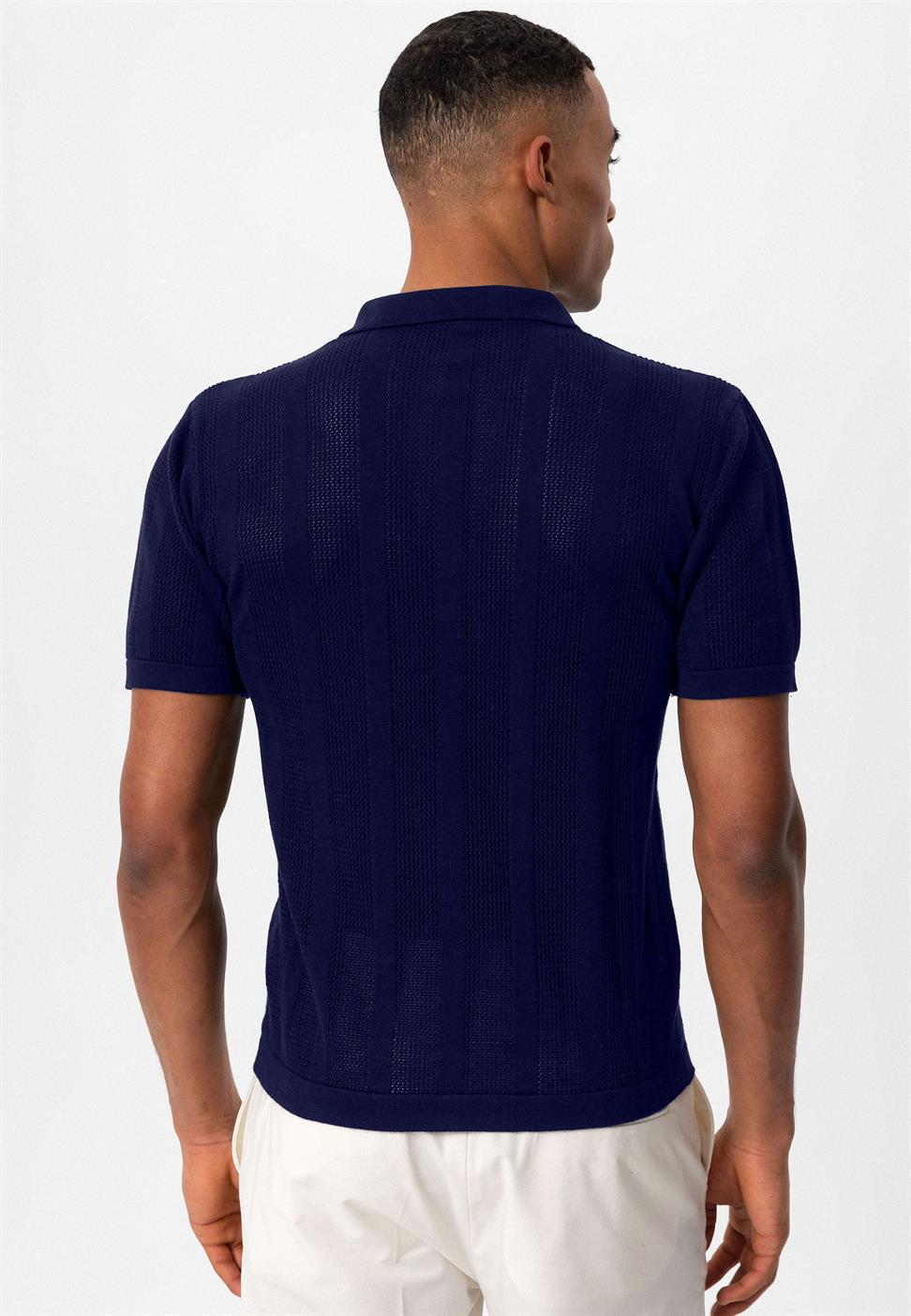 تي شيرت رجالي محبوك بياقة بولو بياقة بولو بسحاب