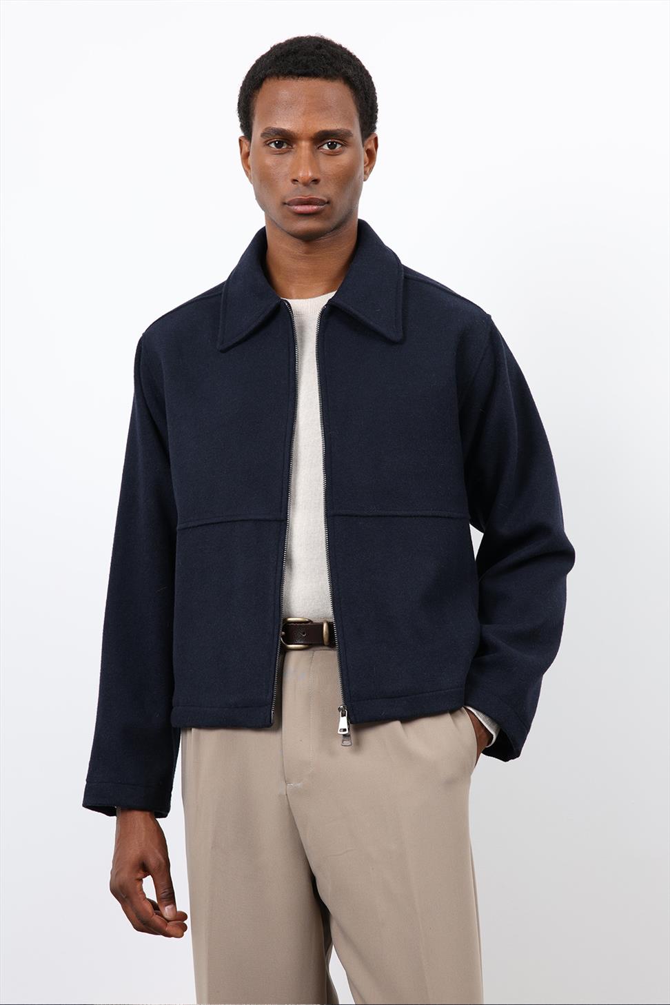 Antioch Lacivert Regular Fit Dokulu Erkek Mont