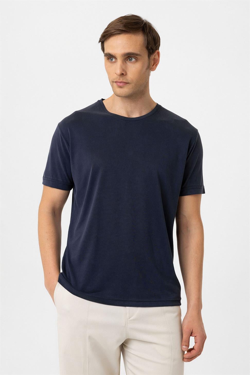 Antioch Lacivert Regular Fit Modal Teknik Kumaş Erkek T-Shirt