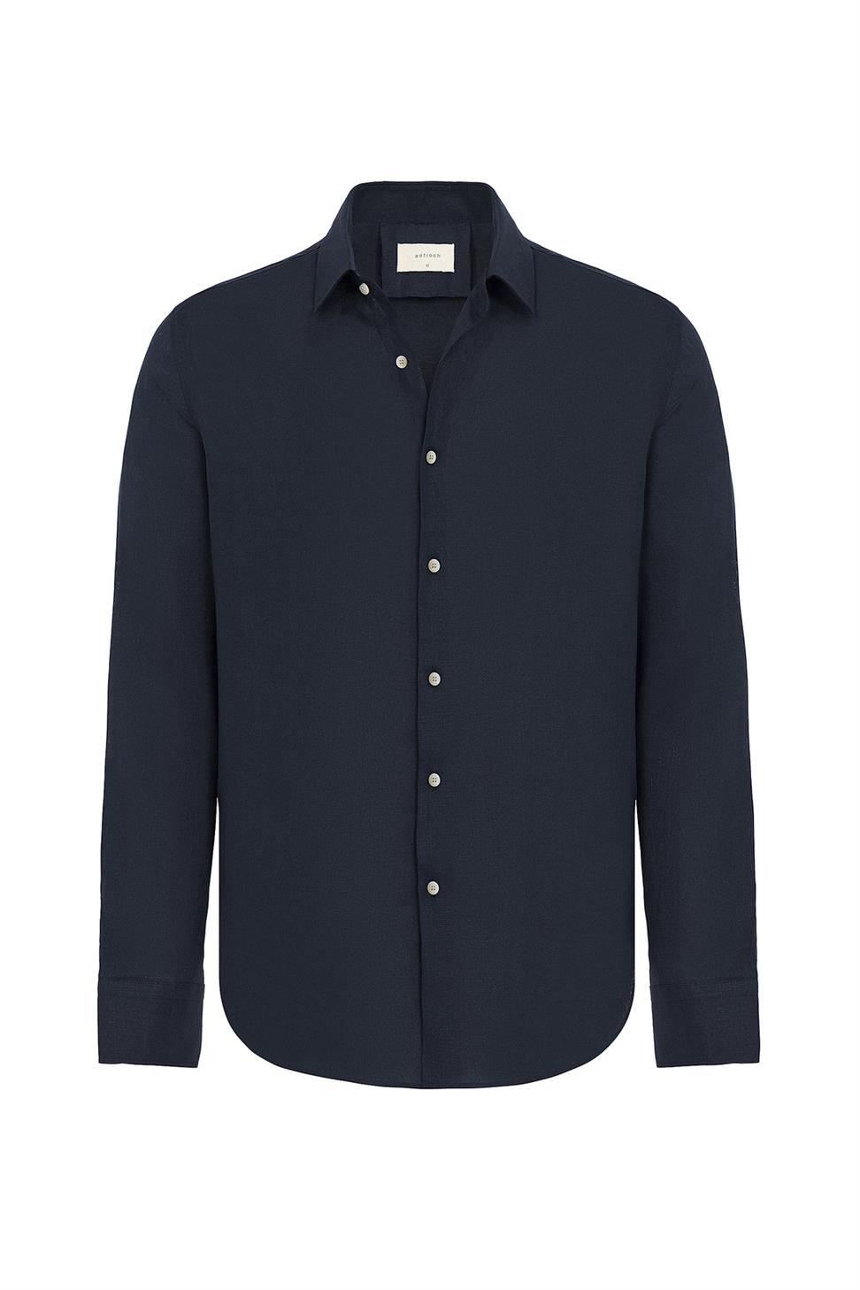 Antioch Lacivert Relax Fit Keten Karışımlı Erkek Gömlek