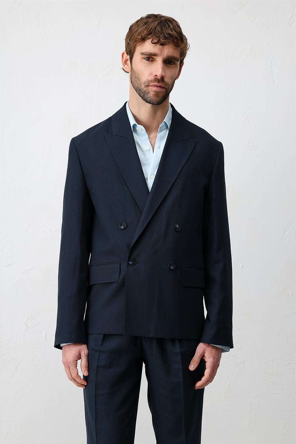 Relaxed Fit Linen Blend Mens Blazer Jacket