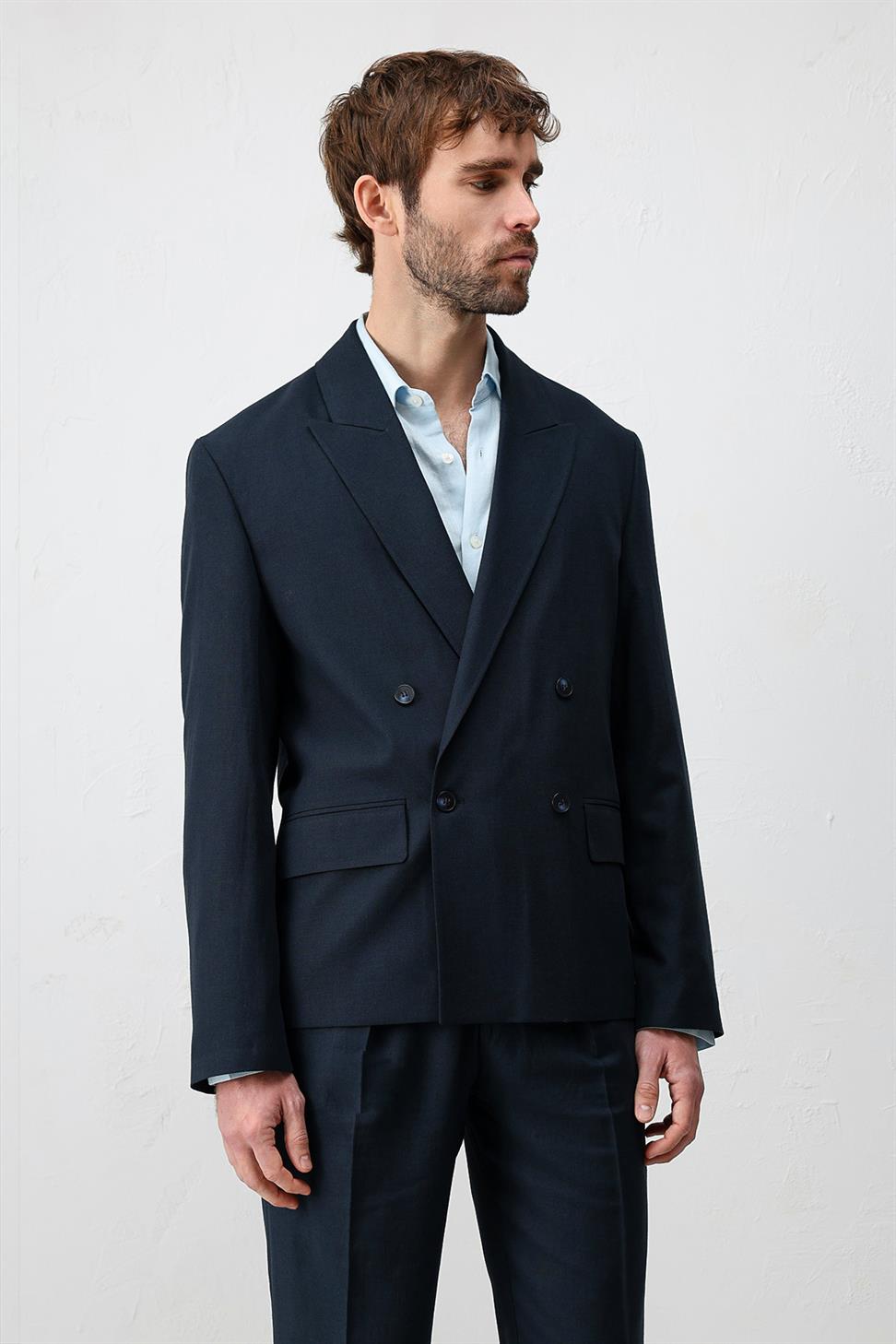 Relaxed Fit Linen Blend Mens Blazer Jacket