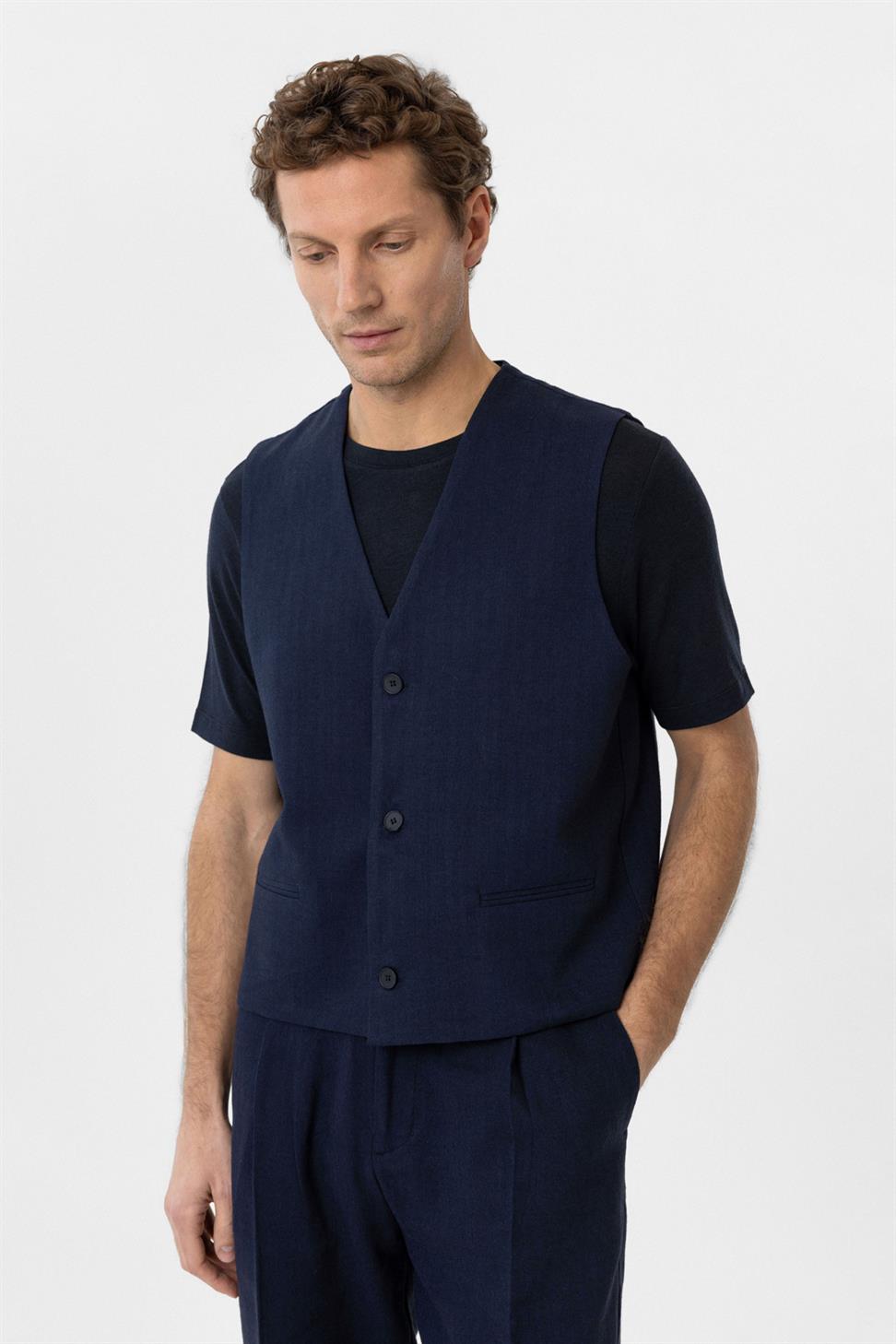 Relax Fit Linen Blend Mens Vest