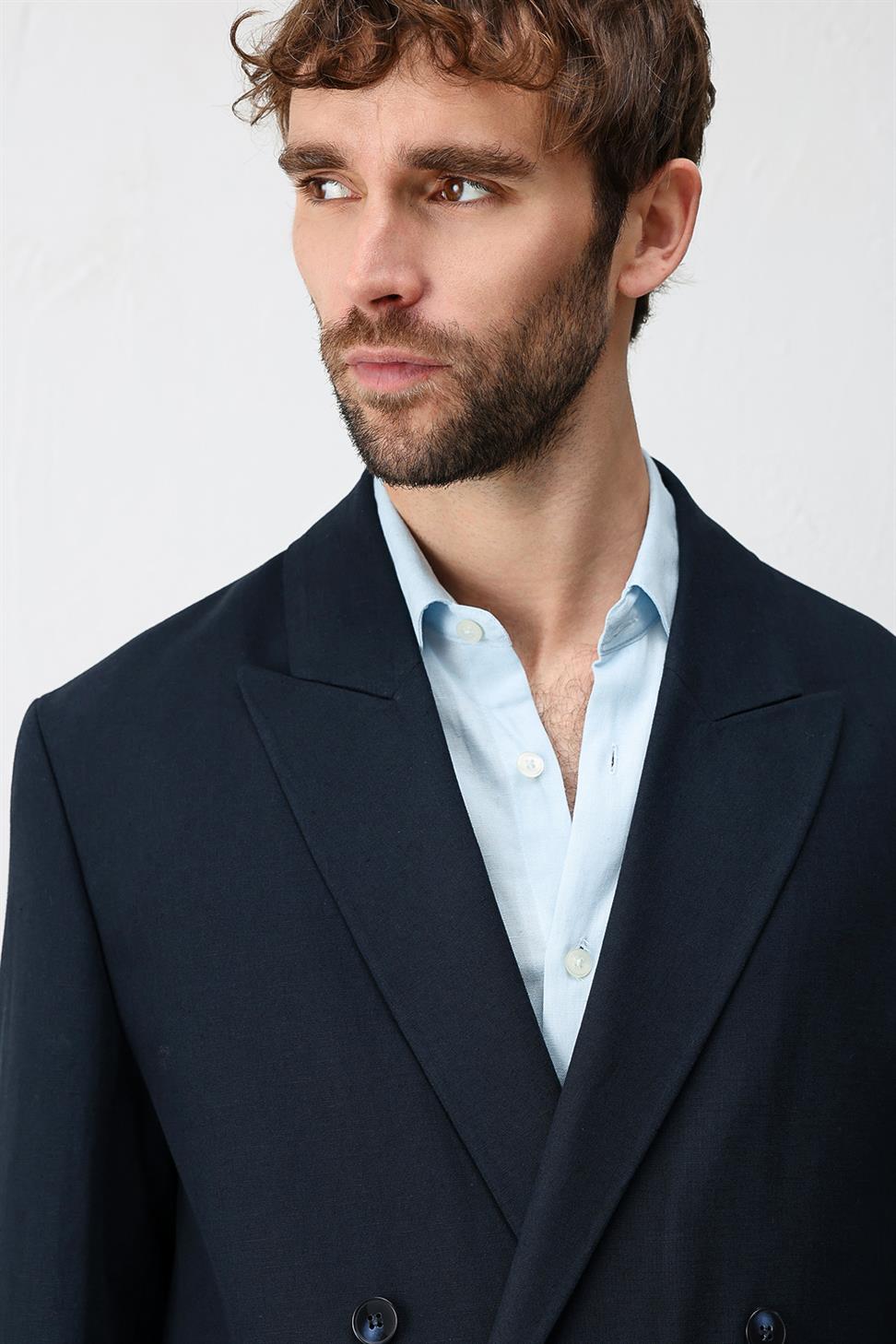 Relaxed Fit Linen Blend Mens Blazer Jacket