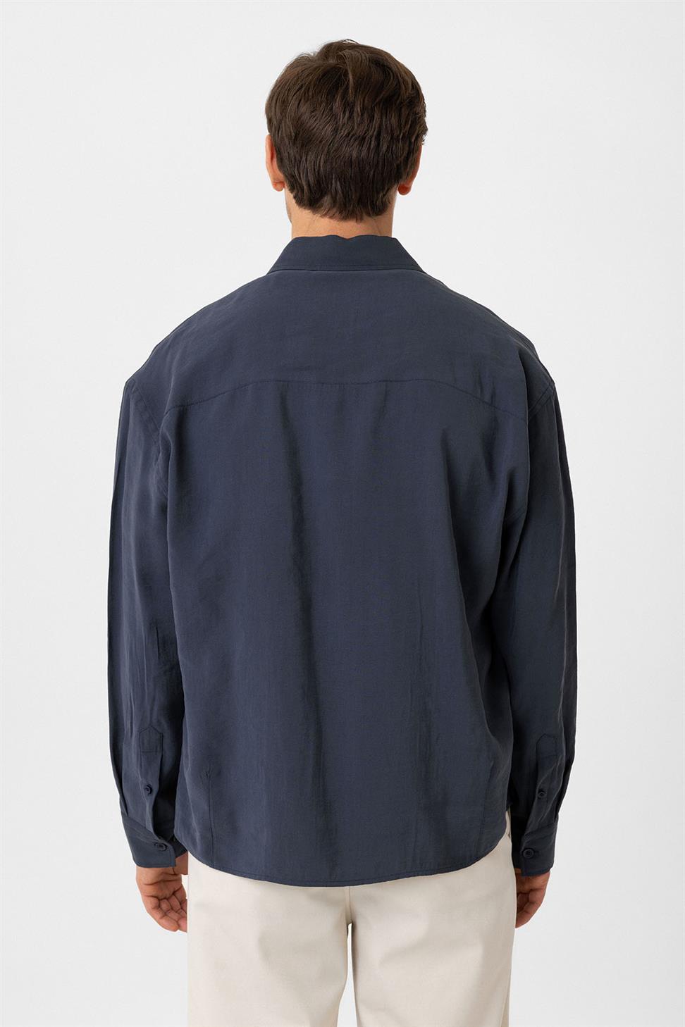 Antioch Lacivert Relax Fit Modal Kumaş Erkek Gömlek