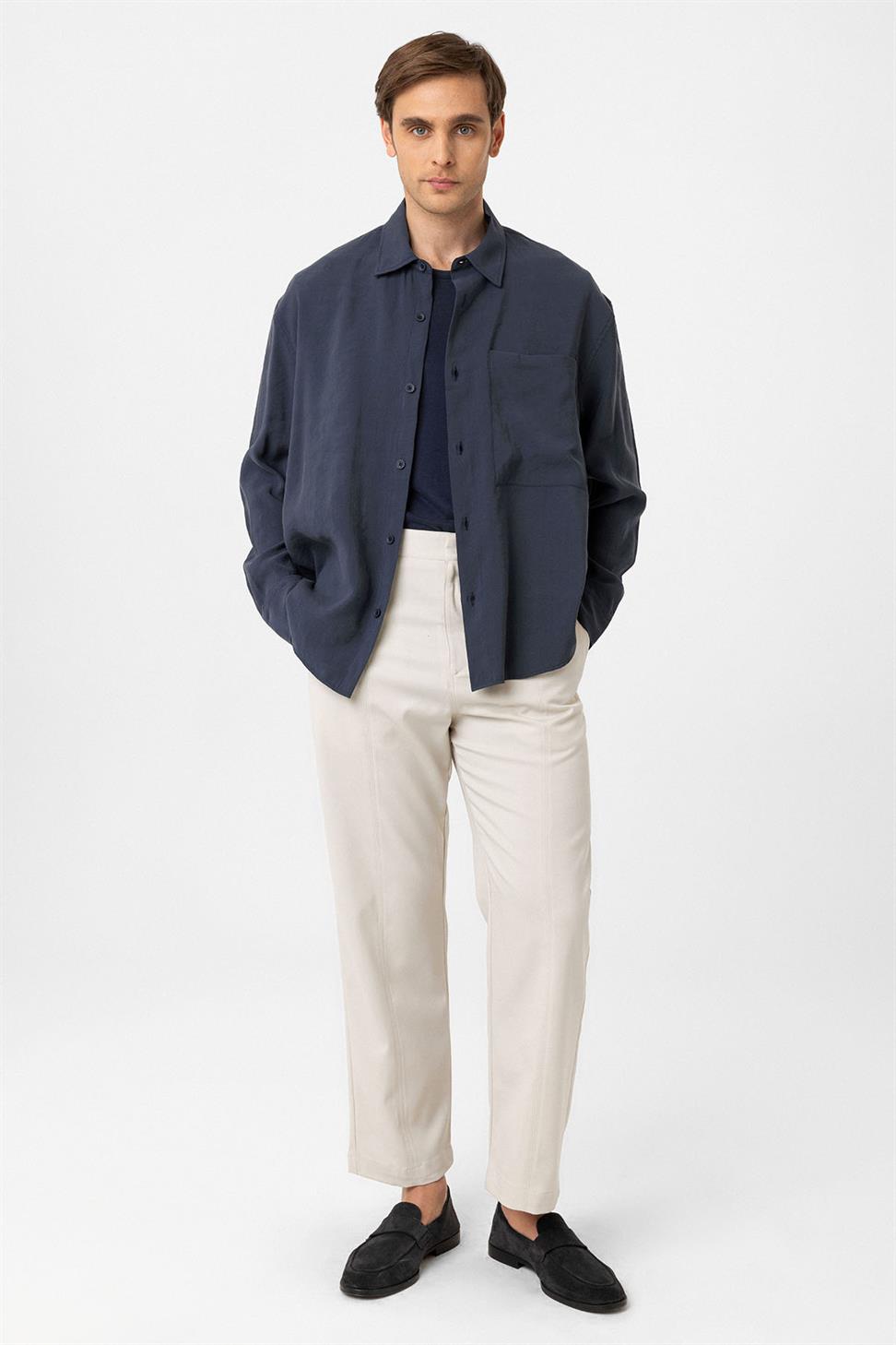 Antioch Lacivert Relax Fit Modal Kumaş Erkek Gömlek