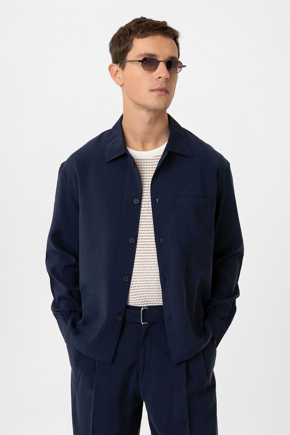 Antioch Lacivert Relax Fit Modal Kumaş Erkek Gömlek