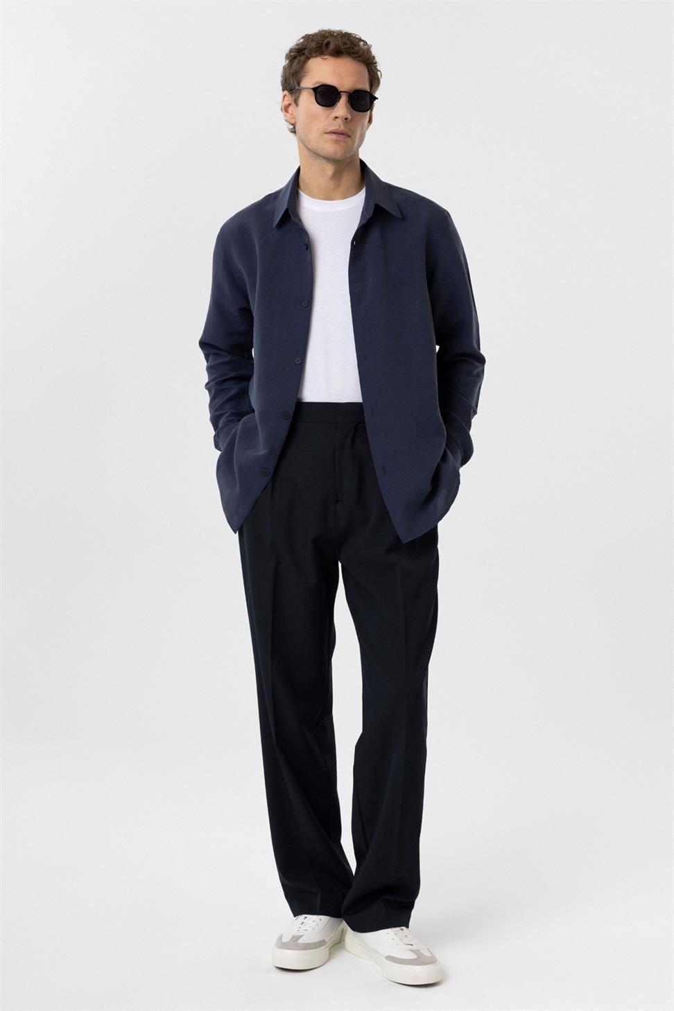 Antioch Lacivert Relax Fit Modal Kumaş Erkek Gömlek