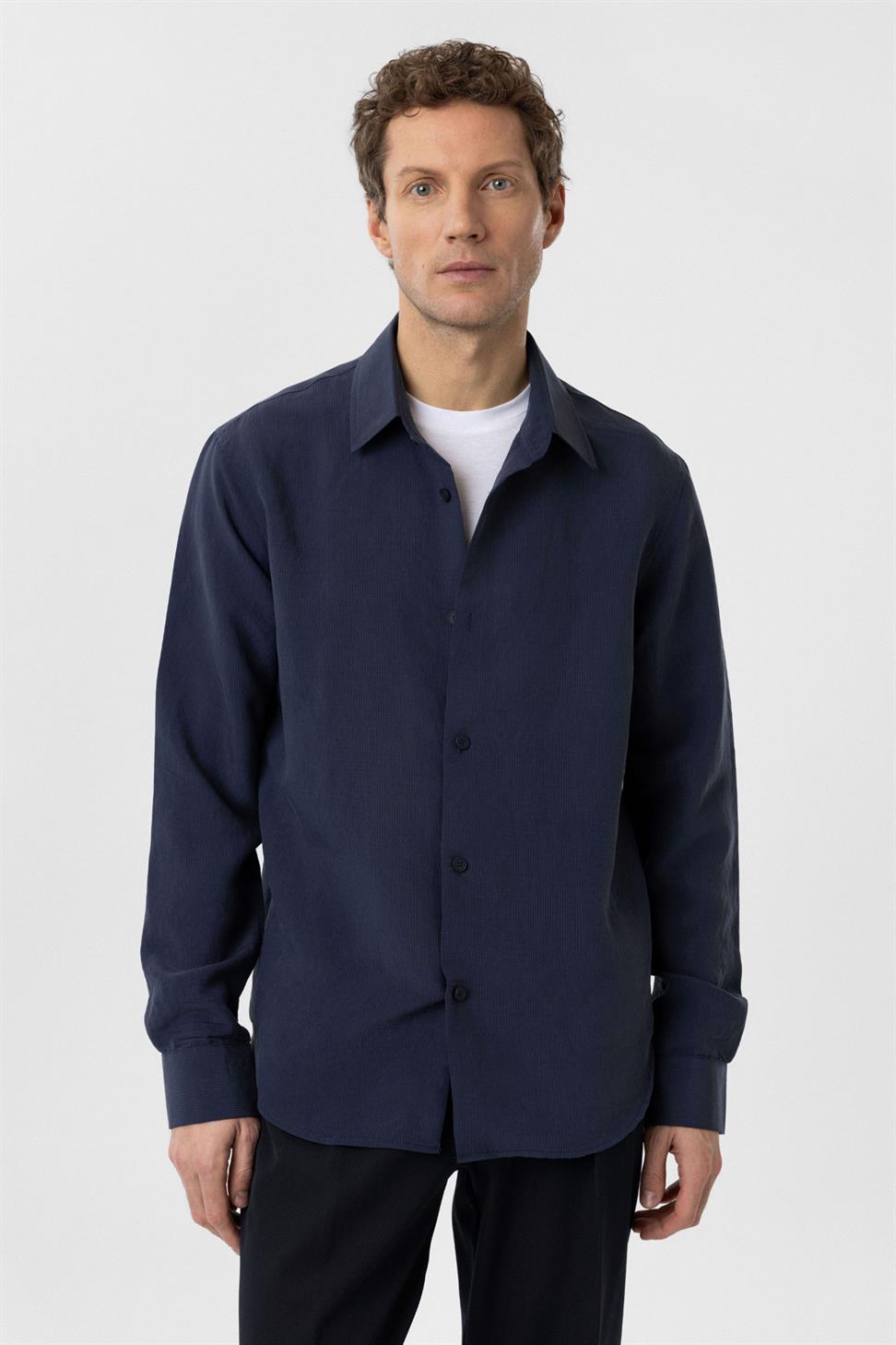 Antioch Lacivert Relax Fit Modal Kumaş Erkek Gömlek