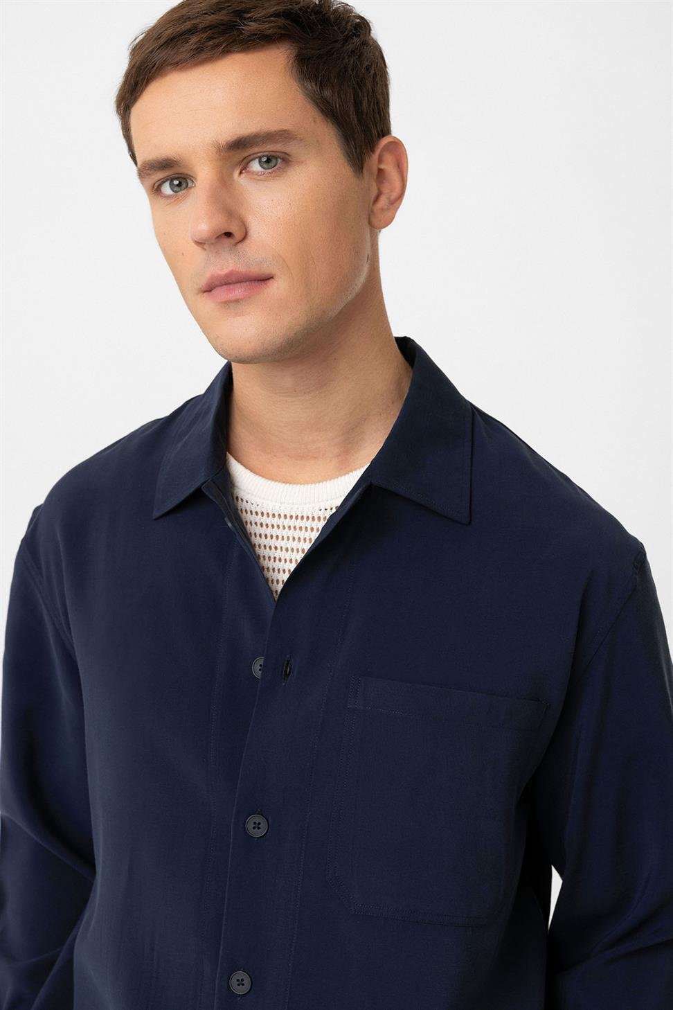 Antioch Lacivert Relax Fit Modal Kumaş Erkek Gömlek