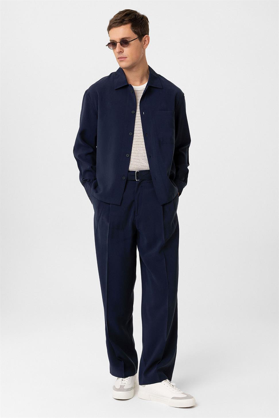 Antioch Lacivert Relax Fit Modal Kumaş Erkek Gömlek