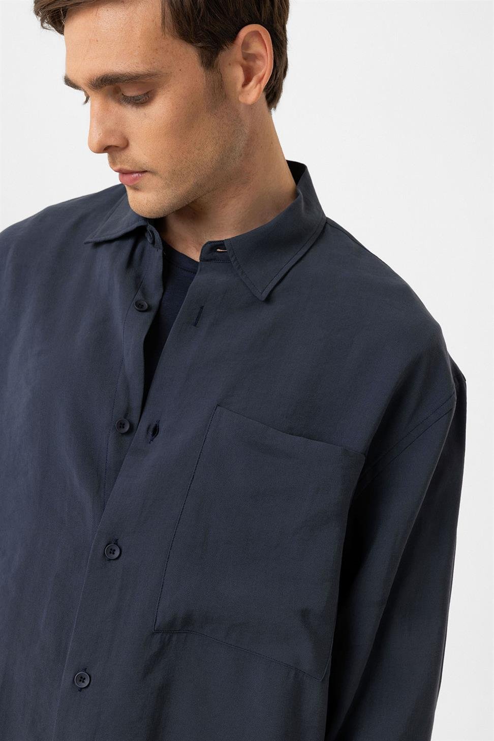 Antioch Lacivert Relax Fit Modal Kumaş Erkek Gömlek