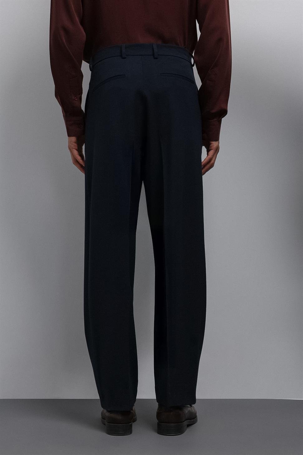 Antioch Lacivert Relax Fit Pilili Erkek Pantolon