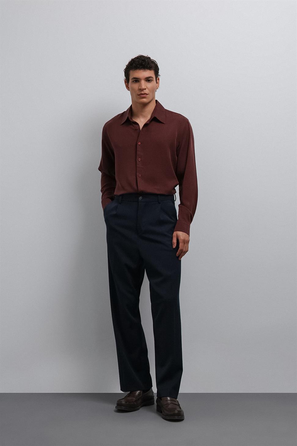 Antioch Lacivert Relax Fit Pilili Erkek Pantolon