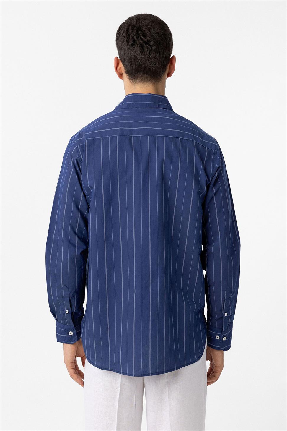 Antioch Lacivert Relaxed Çizgili Erkek Gömlek