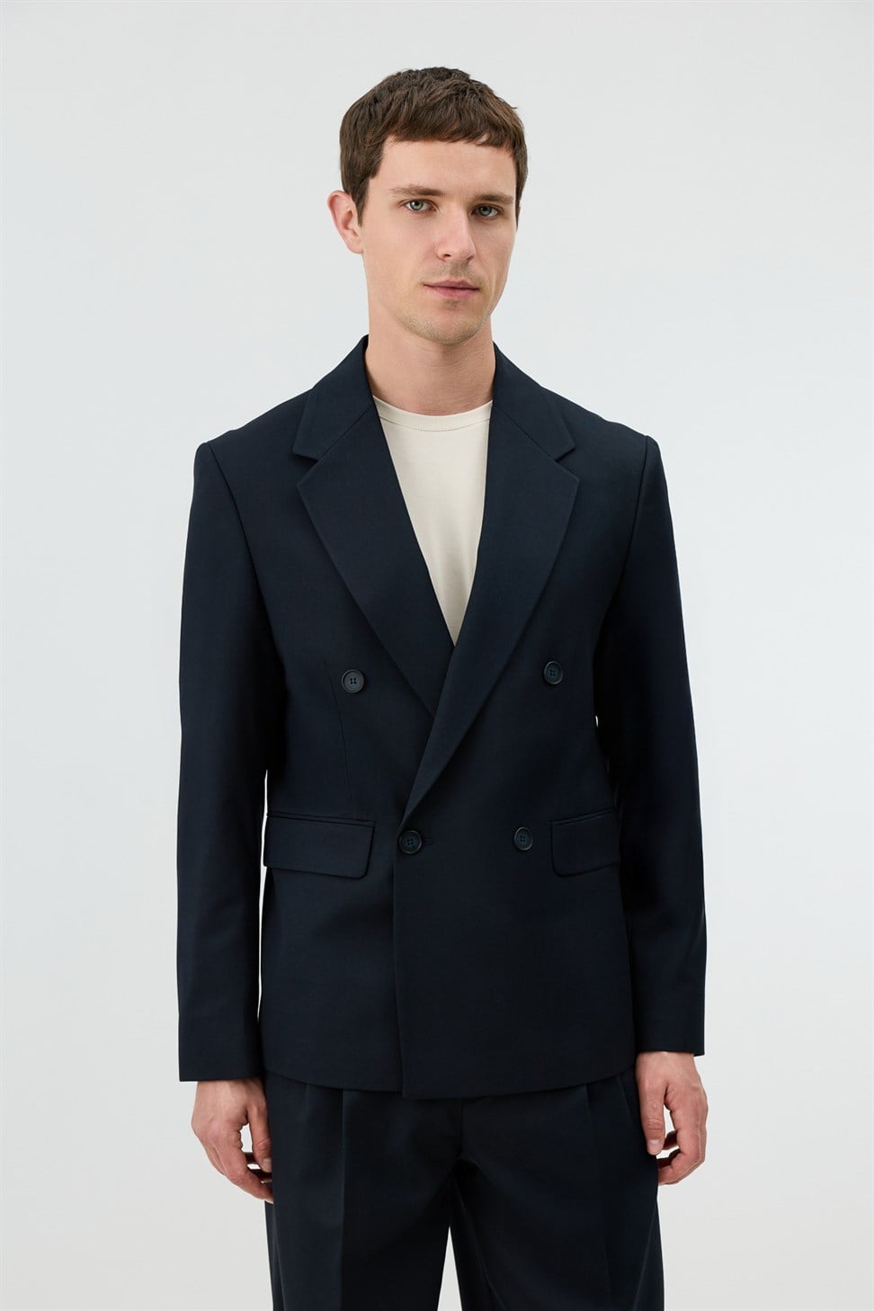 Antioch Lacivert Relaxed Kruvaze Erkek Blazer Ceket