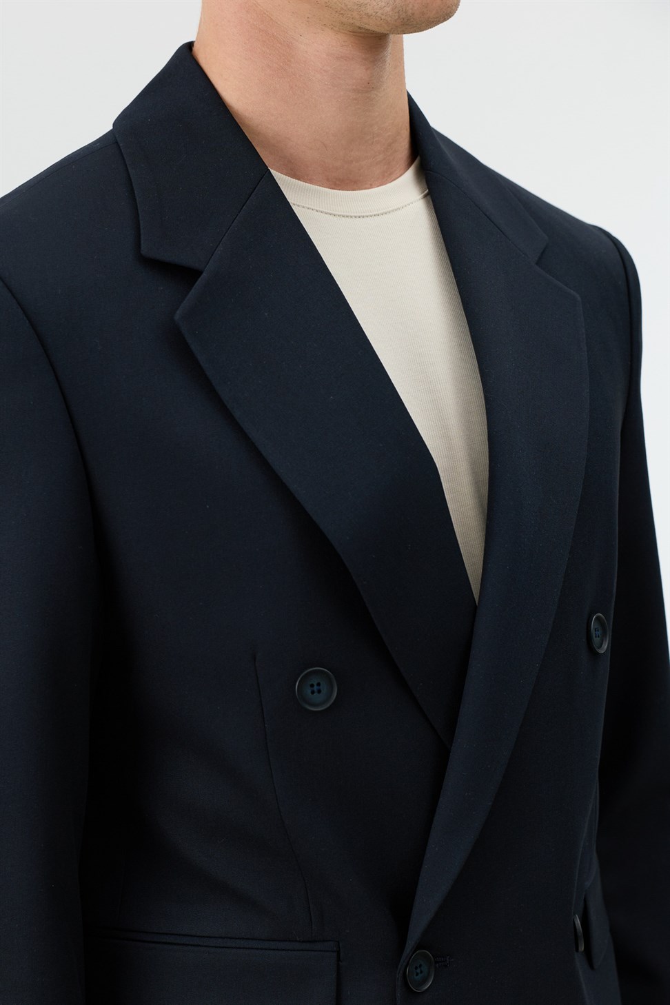 Antioch Lacivert Relaxed Kruvaze Erkek Blazer Ceket