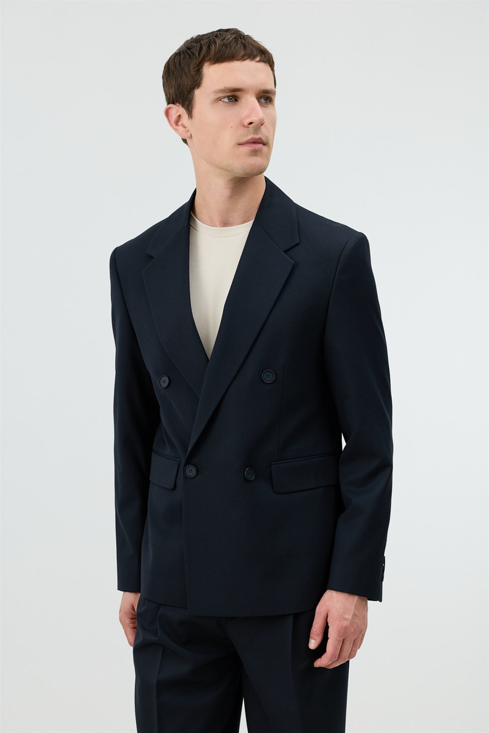 Antioch Lacivert Relaxed Kruvaze Erkek Blazer Ceket