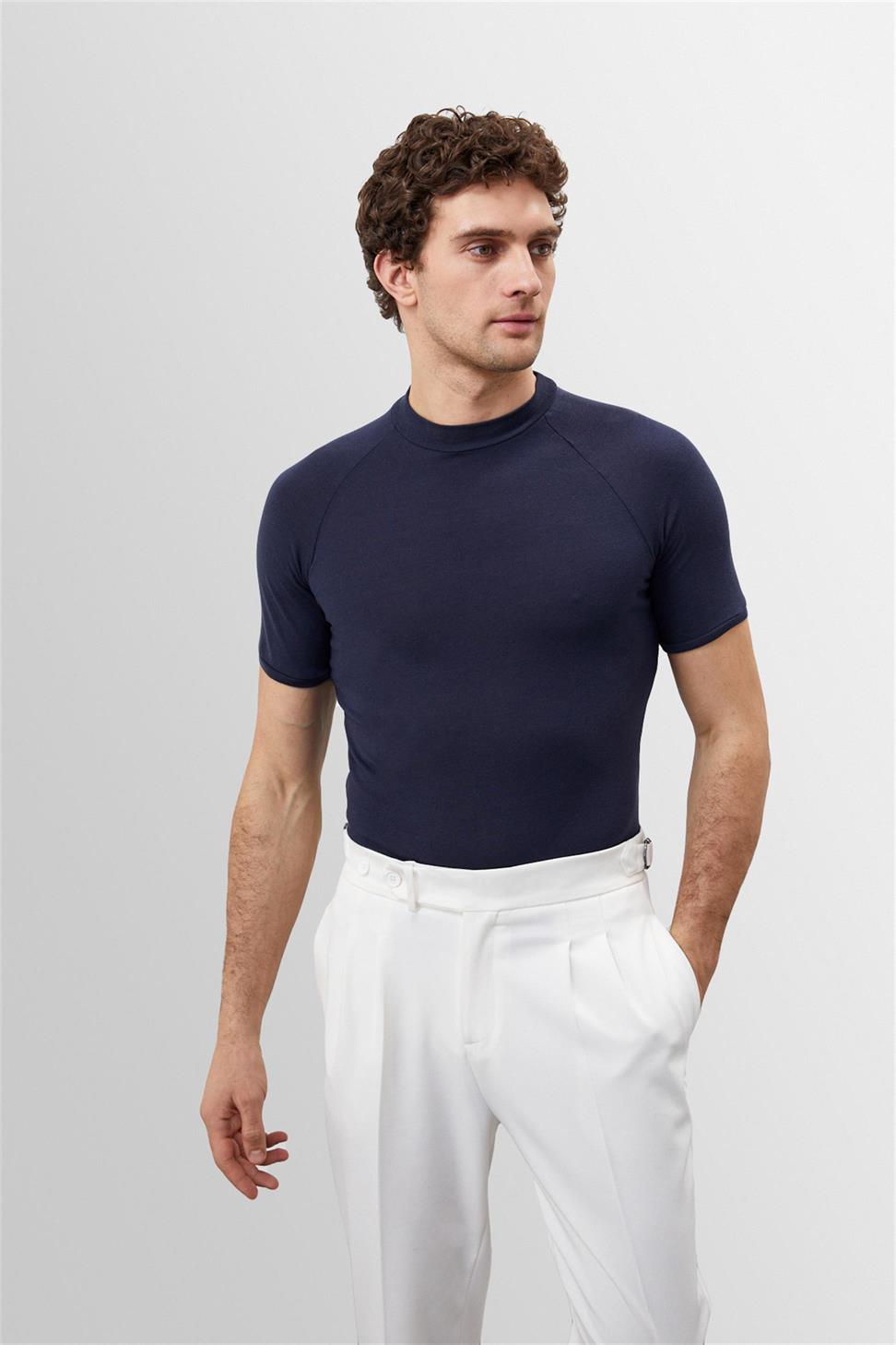 Antioch Lacivert Slim Fit Bisiklet Yaka Erkek T-Shirt