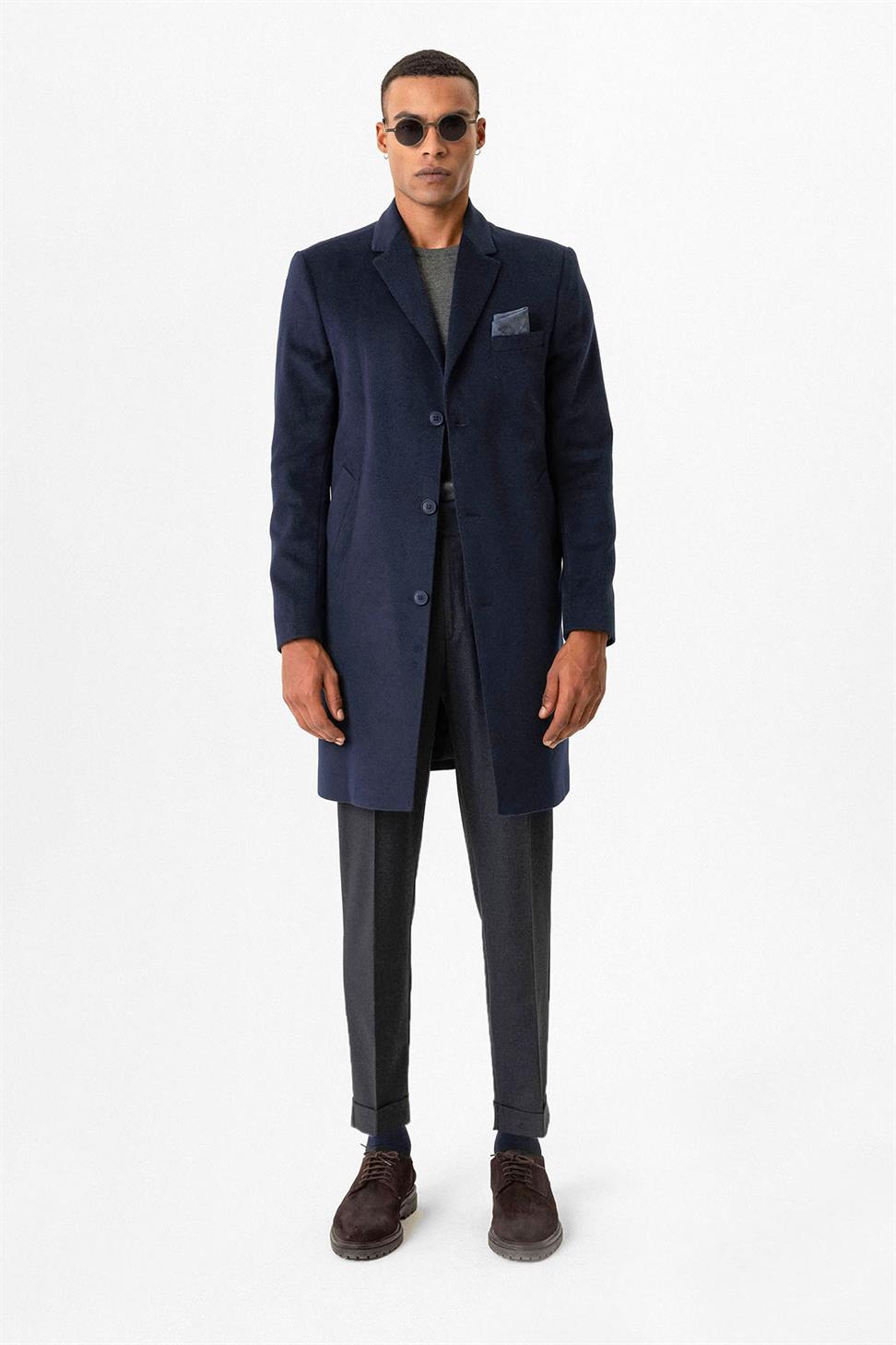 Antioch Lacivert Slim Fit Ceket Yaka Erkek Kaban