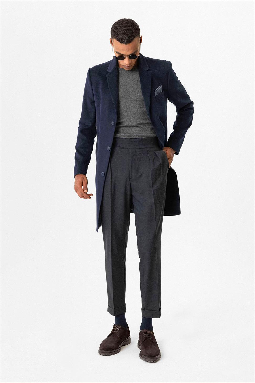 Antioch Lacivert Slim Fit Ceket Yaka Erkek Kaban