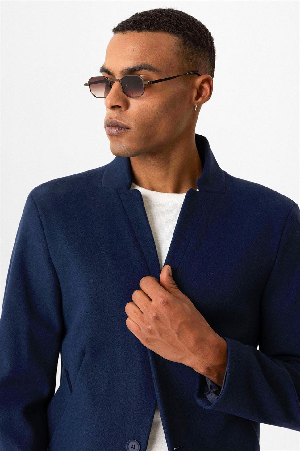 Antioch Lacivert Slim Fit Dik Yaka Erkek Kaban