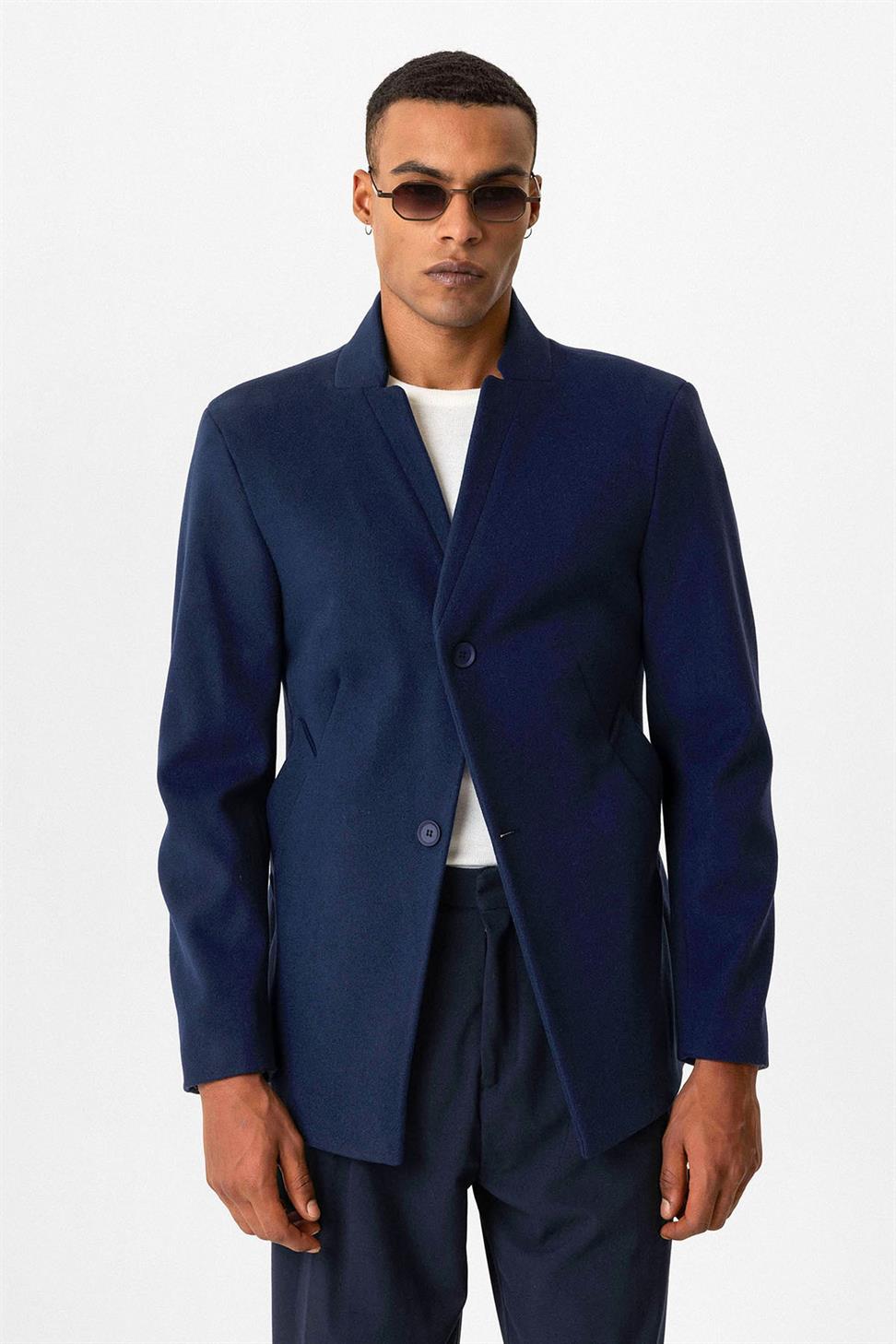 Antioch Lacivert Slim Fit Dik Yaka Erkek Kaban