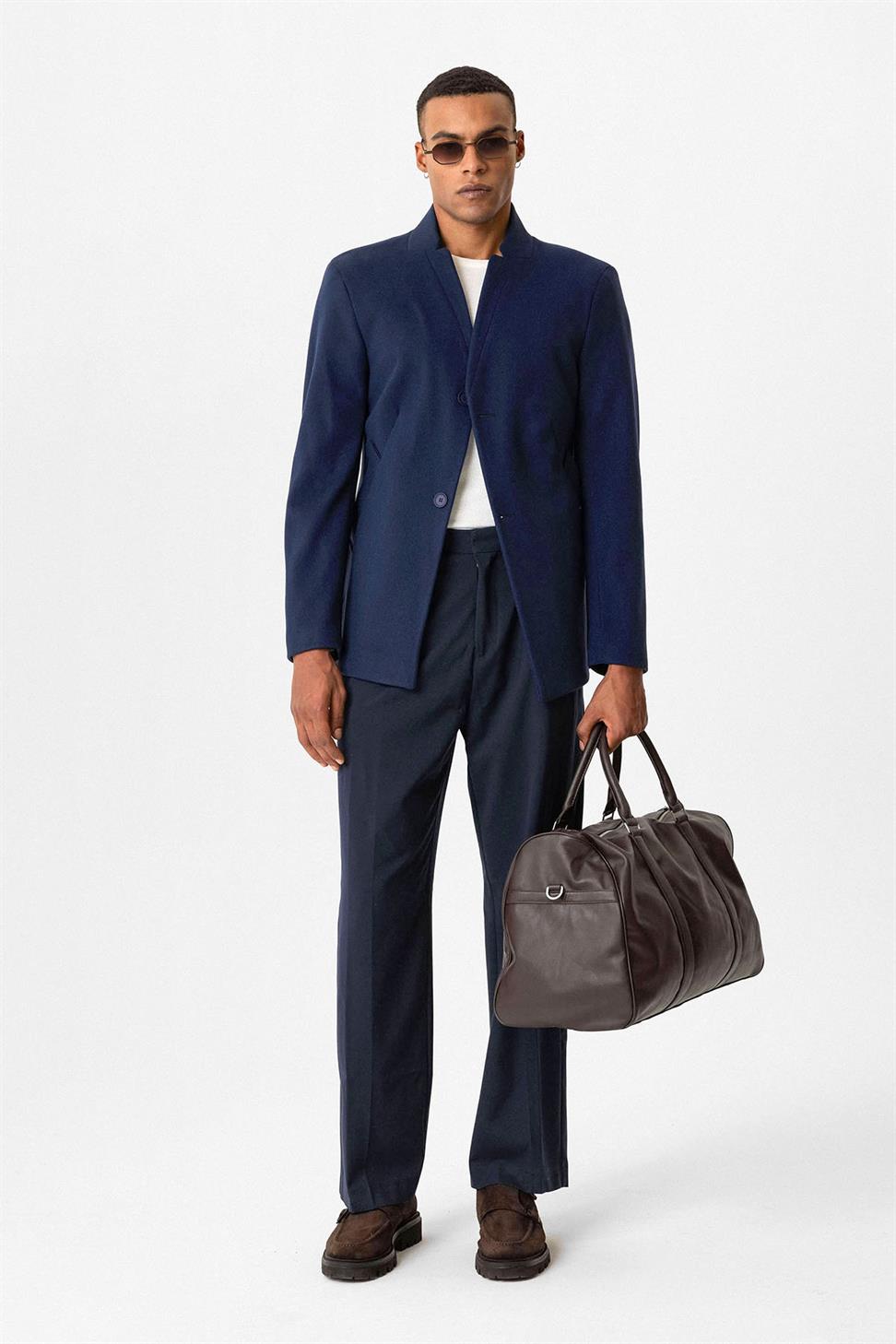 Antioch Lacivert Slim Fit Dik Yaka Erkek Kaban