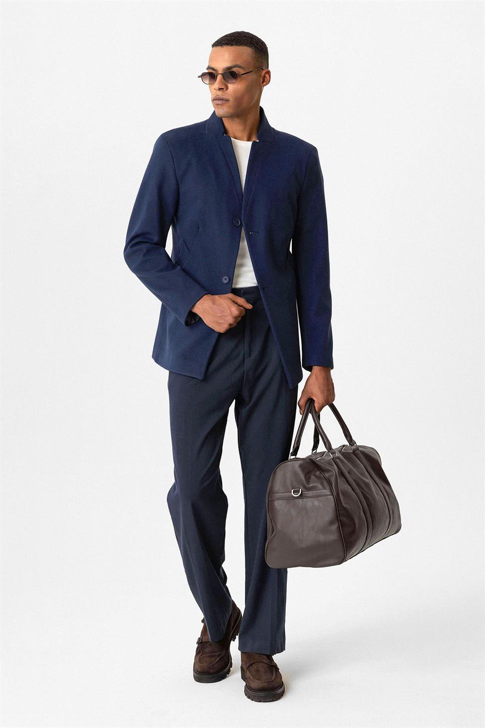 Antioch Lacivert Slim Fit Dik Yaka Erkek Kaban