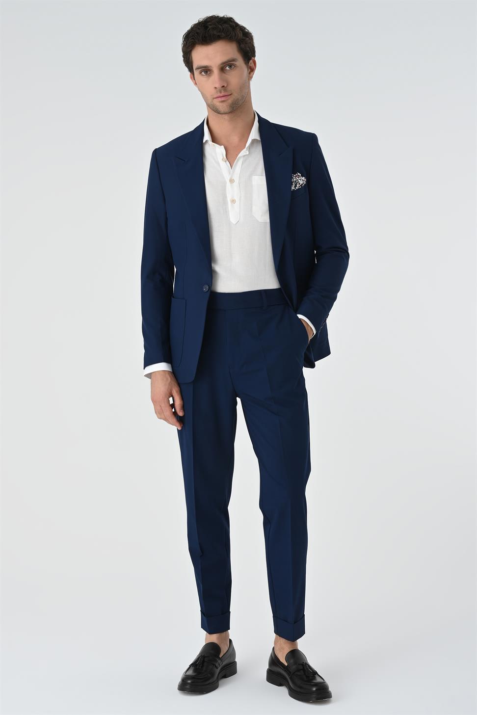 Antioch Lacivert Torba Cepli Tek Düğme Erkek Ceket