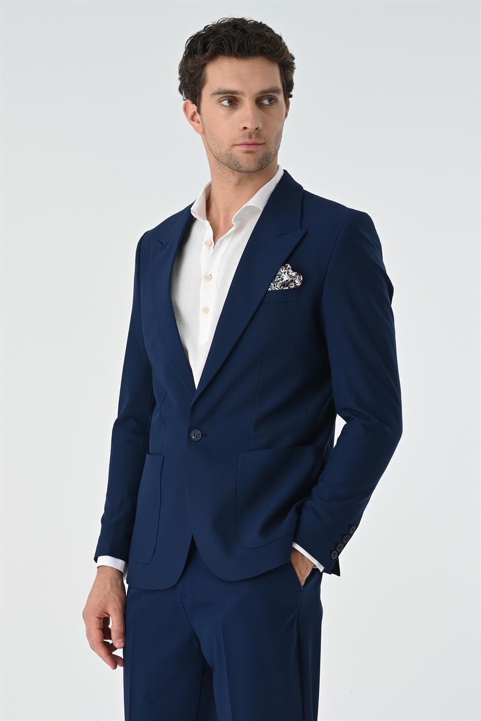 Antioch Lacivert Torba Cepli Tek Düğme Erkek Ceket