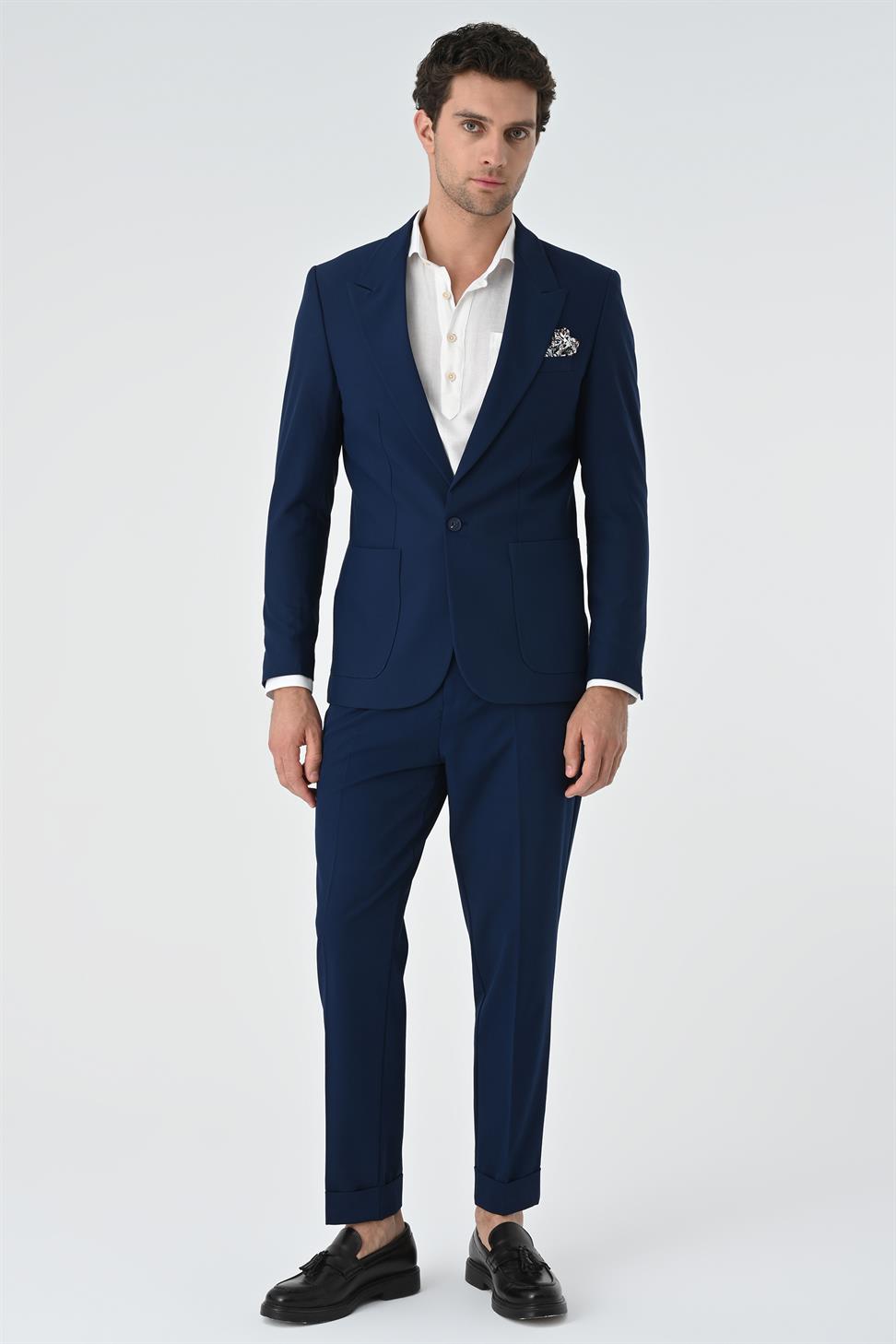 Antioch Lacivert Torba Cepli Tek Düğme Erkek Ceket