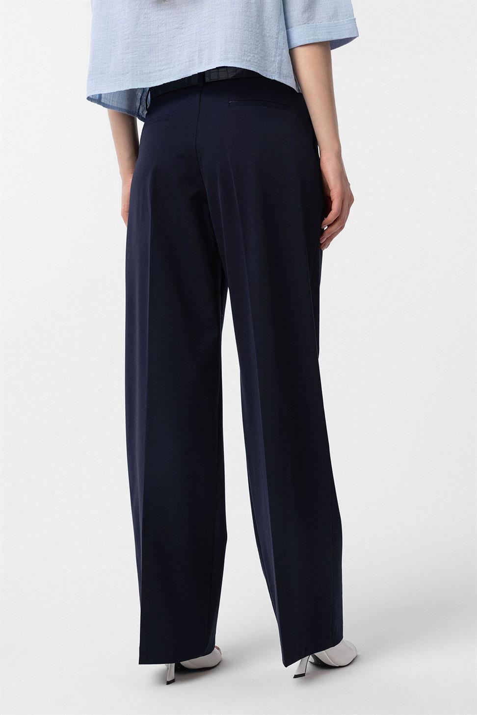 Antioch Lacivert Yüksek Bel Pilili Kadın Pantolon