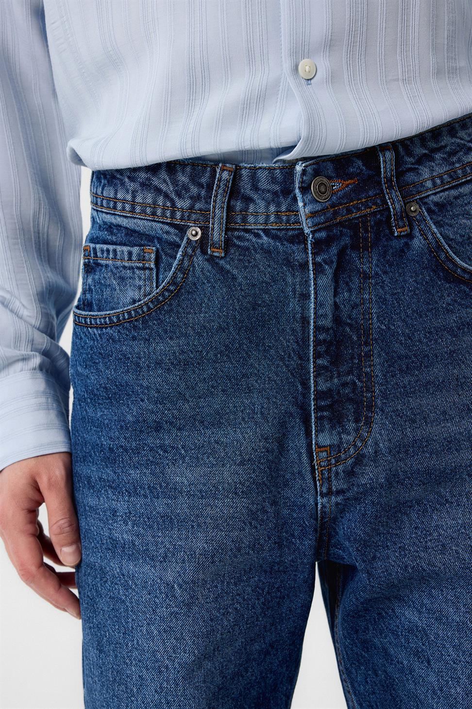 Antioch Lacivert Yüksek Bel Regular Fit Erkek Kot Pantolon