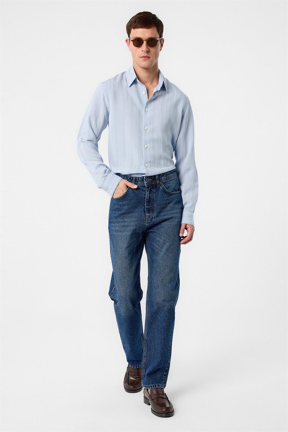 Antioch Lacivert Yüksek Bel Regular Fit Erkek Kot Pantolon